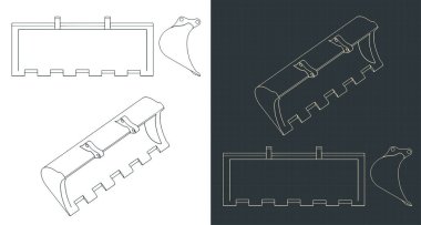 Yükleyici Kovası 'nın planlarının biçimlendirilmiş vektör çizimi