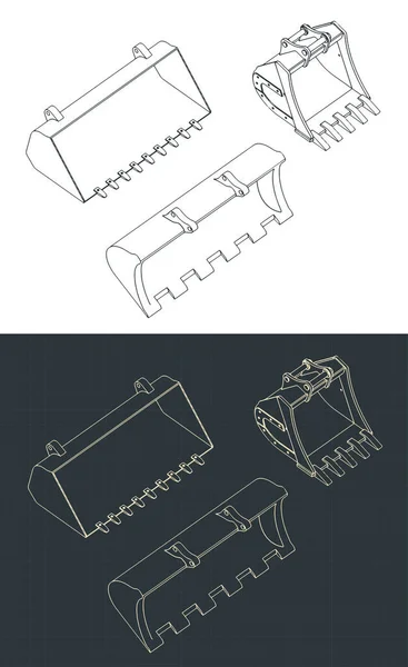 掘削機のバケツの等式設計図の様式化されたベクトル図 — ストックベクタ