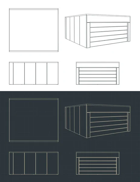Stylizowane Wektorowe Ilustracje Dwóch Izometrycznych Planów Garażu Samochodowego — Wektor stockowy