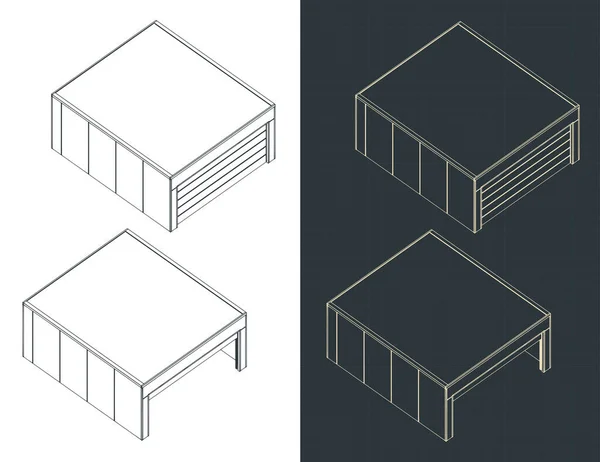 Stylized Vector Illustration Two Car Garage Isometric Drawings — Stock Vector