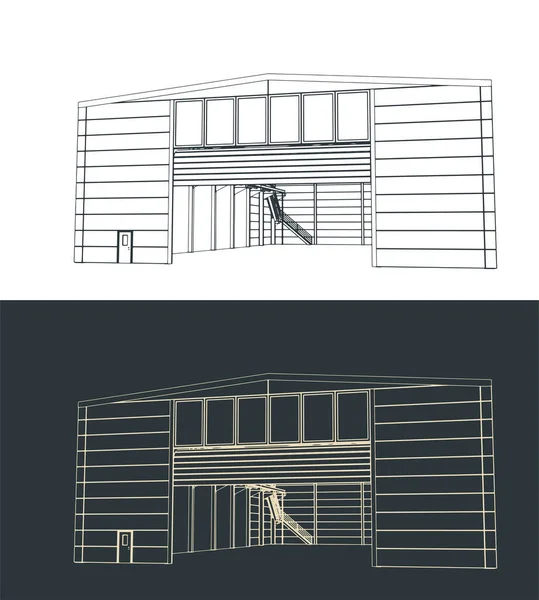 Illustration Vectorielle Stylisée Des Tronçonnages Façade Des Bâtiments Industriels — Image vectorielle