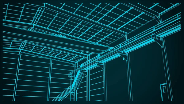 Stilisierte Vektorillustration Des Innenraums Von Industriehallen — Stockvektor