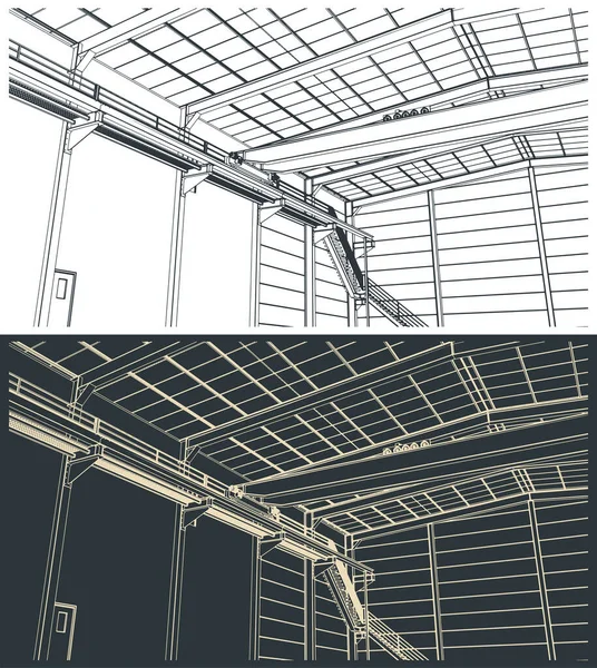 Ilustración Vectorial Estilizada Dibujos Interiores Edificios Industriales — Vector de stock
