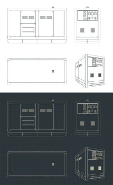 Dizel jeneratörün planlarının biçimlendirilmiş vektör çizimi