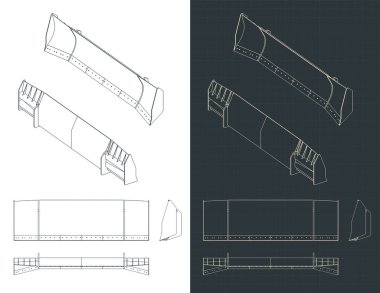 Dozer bıçağının planlarının biçimlendirilmiş vektör çizimi