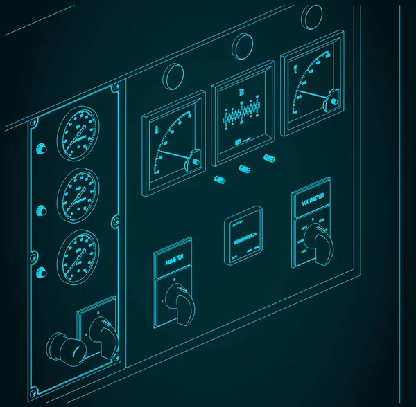 Stylized Vector Illustration Diesel Generator Control Panel Closeup — Stock Vector