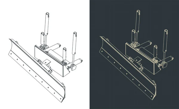 Gestileerde Vector Illustratie Van Bulldozer Blad Hydraulisch Systeem Isometrische Blauwdrukken — Stockvector