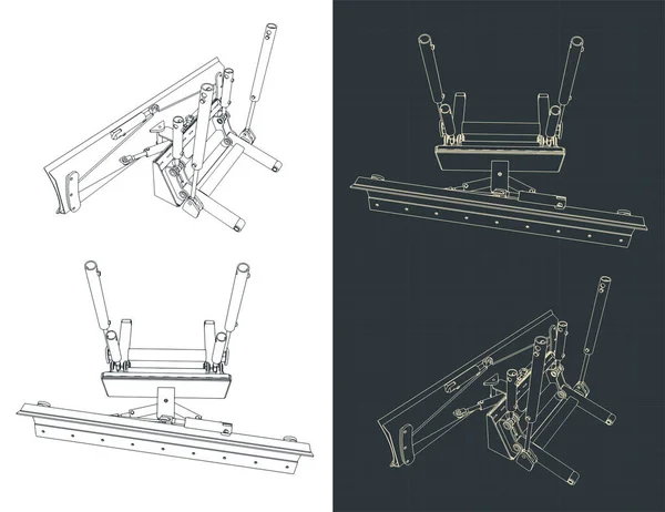 Stilisierte Vektorillustration Der Baupläne Des Bulldozer Blade Hydraulic System — Stockvektor