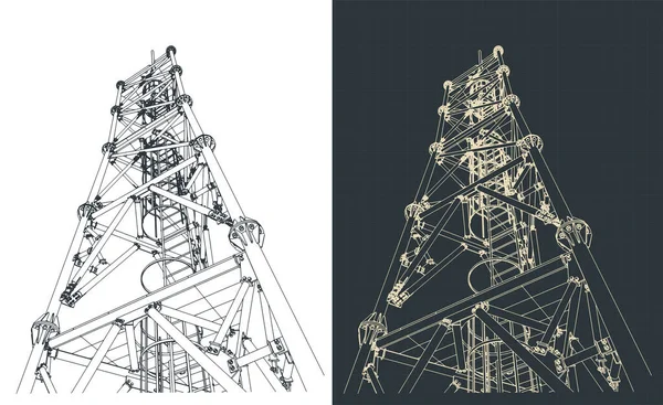 Illustrazione Vettoriale Stilizzata Progetti Torri Telecomunicazione — Vettoriale Stock