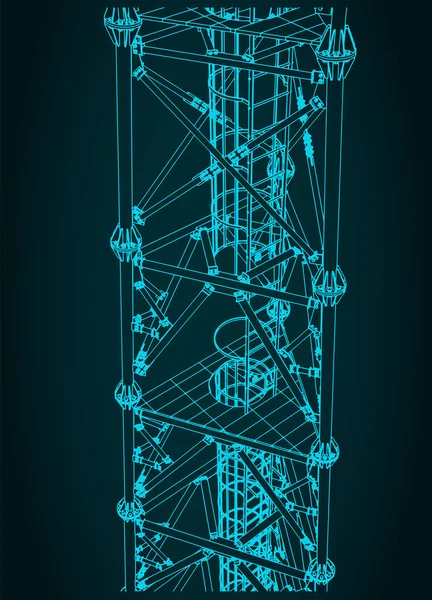 Stilisierte Vektorillustration Des Telekommunikationsturms Nahaufnahme — Stockvektor