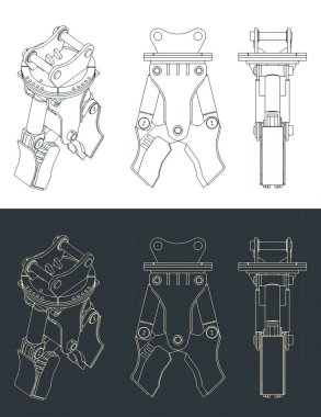 Yıkım hidrolik hurda makası taslaklarının stilize edilmiş vektör çizimi