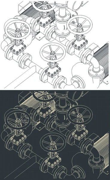 Ilustración Vectorial Estilizada Planos Isométricos Del Sistema Estaciones Bombeo Agua — Archivo Imágenes Vectoriales