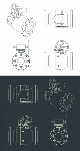 Стилизованная Векторная Иллюстрация Чертежей Шарового Клапана — стоковый вектор