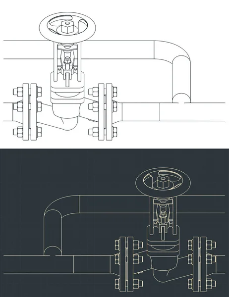 Stylized Vector Illustration Isometric Blueprints Bypass Steam Valve Close — Stock Vector