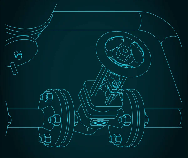 Стилізовані Векторні Ілюстрації Контрольного Клапана Труб Крупним Планом — стоковий вектор
