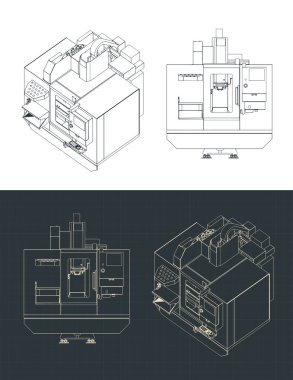 Otomatik CNC değirmen makinesinin planlarının biçimlendirilmiş vektör çizimi