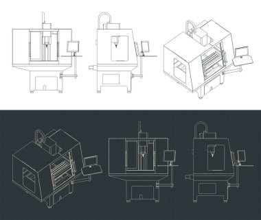 CNC 'nin değirmen makinesini döndüren planlarının biçimlendirilmiş vektör çizimi