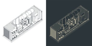 Konteynır tipi üreteç yapısının Isometric çizimleri