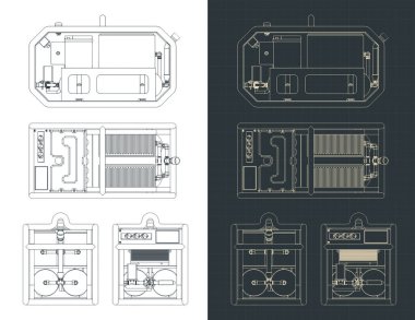 Mobil güç jeneratörünün planlarının biçimlendirilmiş vektör çizimi