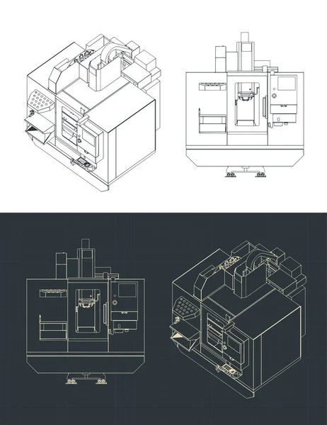 Stylizowane Wektorowe Ilustracje Planów Automatycznej Frezarki Cnc — Wektor stockowy