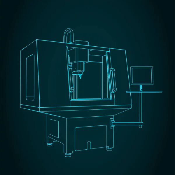 Stylized Vector Illustration Blueprints Automatic Cnc Milling Machine — Stock Vector