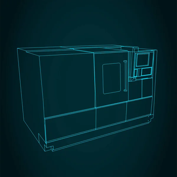 Stilisierte Vektorillustration Der Baupläne Einer Automatischen Cnc Fräsmaschine — Stockvektor