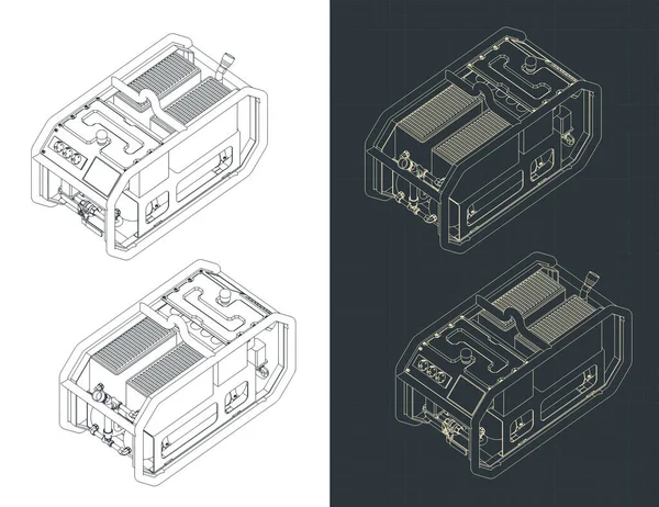 Illustration Vectorielle Stylisée Des Plans Isométriques Générateur Énergie Mobile — Image vectorielle