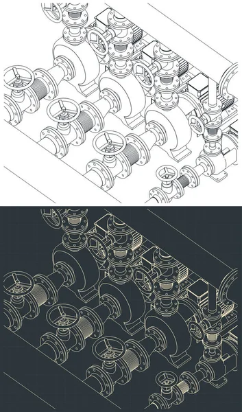 Stilisierte Vektorillustration Der Baupläne Der Pumpstation — Stockvektor