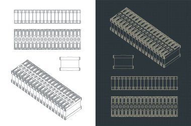 Pil modülünün planlarının biçimlendirilmiş vektör çizimi