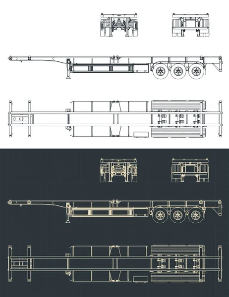 Стилізована Векторна Ілюстрація Креслень Контейнерного Трейлера — стоковий вектор