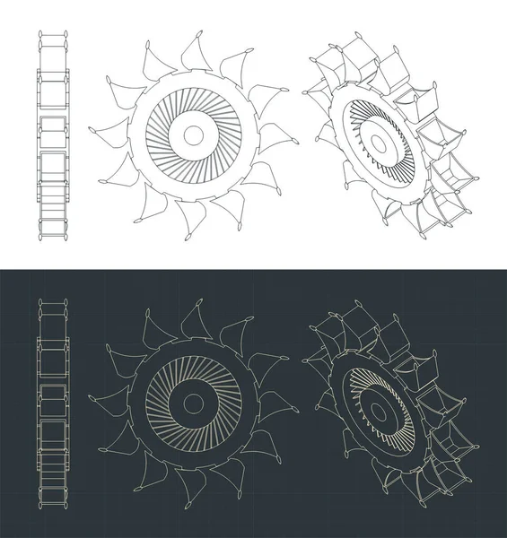 Stylized Vector Illustration Blueprints Bucket Wheel Conveyor — Stock Vector