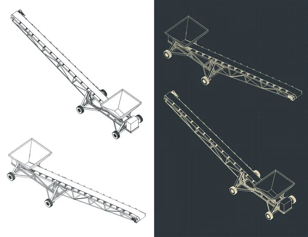 Stylizovaná Vektorová Ilustrace Izometrických Plánů Pojízdného Dopravníku — Stockový vektor