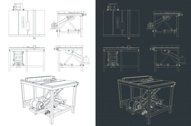 Profesyonel masa testeresinin çizimlerinin biçimlendirilmiş vektör çizimi