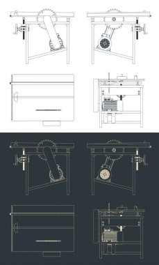 Masa testeresinin planlarının biçimlendirilmiş vektör çizimi