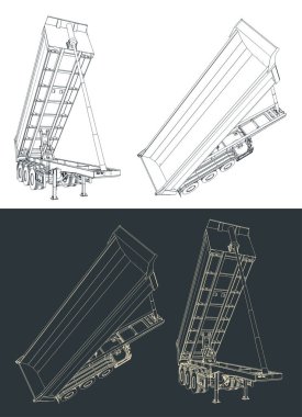 İpucu tırı römorkunun çizimlerinin biçimlendirilmiş vektör çizimi