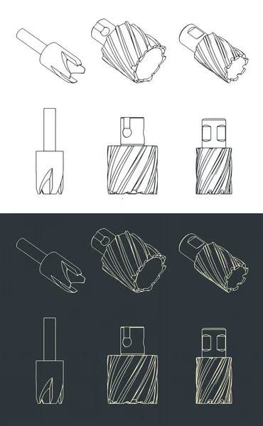 Стилизованные Векторные Иллюстрации Изометрических Чертежей Различных Кольцевых Резаков — стоковый вектор