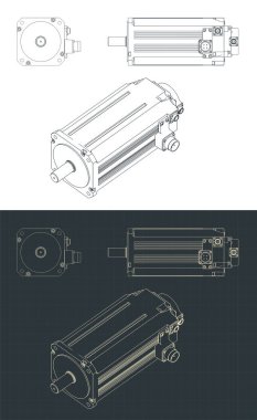 DC servo motorunun izometrik planlarının stilize edilmiş vektör çizimi