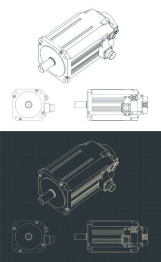 DC servo motorunun izometrik planlarının stilize edilmiş vektör çizimi