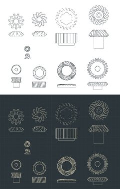 Farklı tip vites planlarının biçimlendirilmiş vektör çizimleri