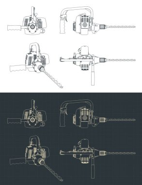 Güçlü çekiç matkabının planlarının biçimlendirilmiş vektör çizimi