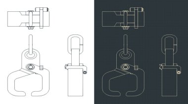Stylized vector illustrations of blueprints of I-beam gripper