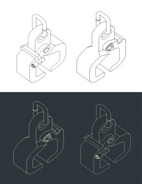 Stylized vector illustrations of isometric blueprints of I-beam gripper