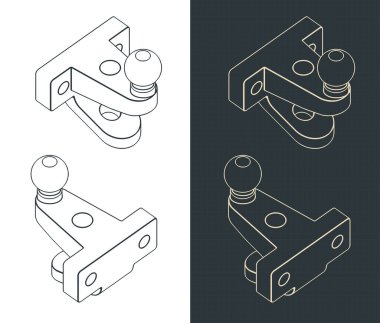 Stylized vector illustrations of isometric blueprints of tow ball