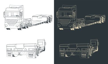 Stylized vector illustration of a large truck with low bed trailer