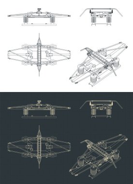 Stylized vector illustration of blueprints of pantograph for electric locomotives
