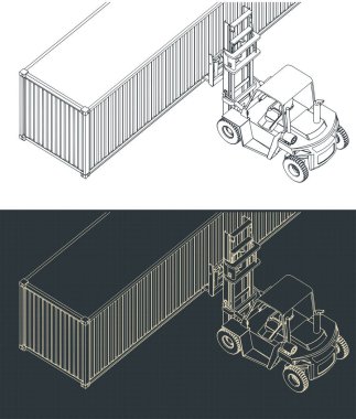 Stylized vector illustration of forklift and container close-up