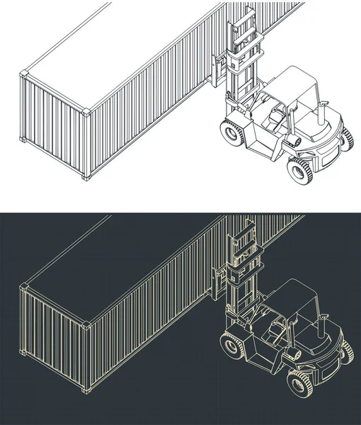Stylized vector illustration of forklift and container close-up