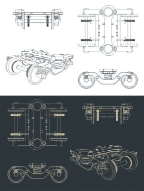 Stylized vector illustration of blueprints of wheelbase of train