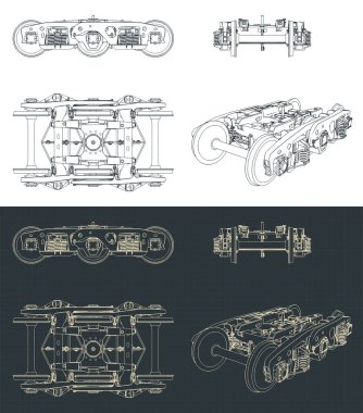 Stylized vector illustration of blueprints of wheelbase of train