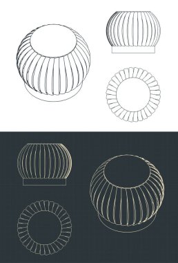 Çatıdaki rüzgar türbini hava vantilatörünün planlarının stilize edilmiş vektör çizimi
